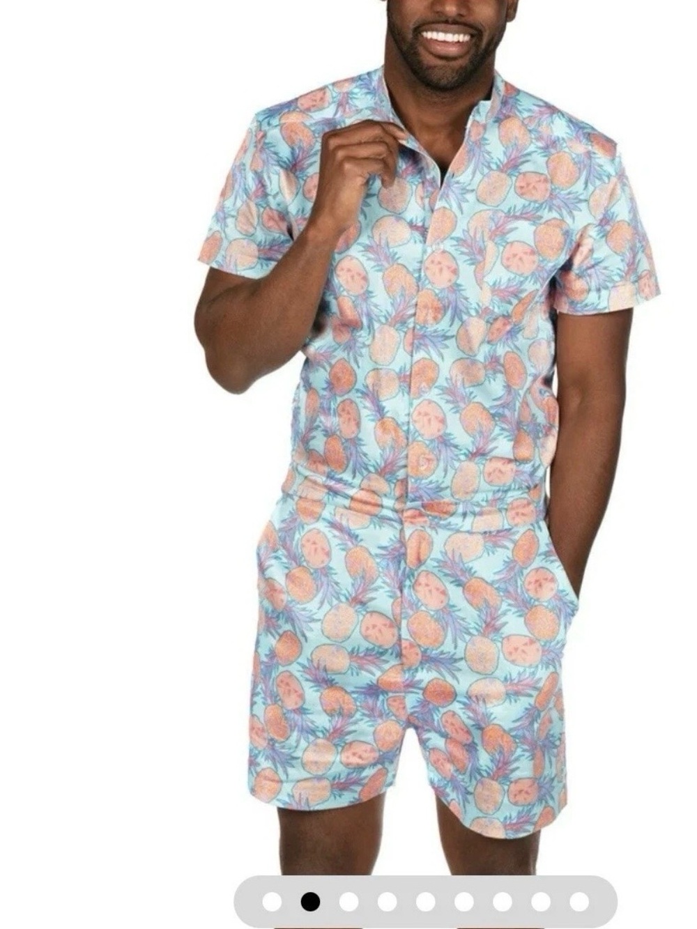 Tipsy Elves Men’s Romper M Pina Colada Pineapple Print Romphim Shorts NEW